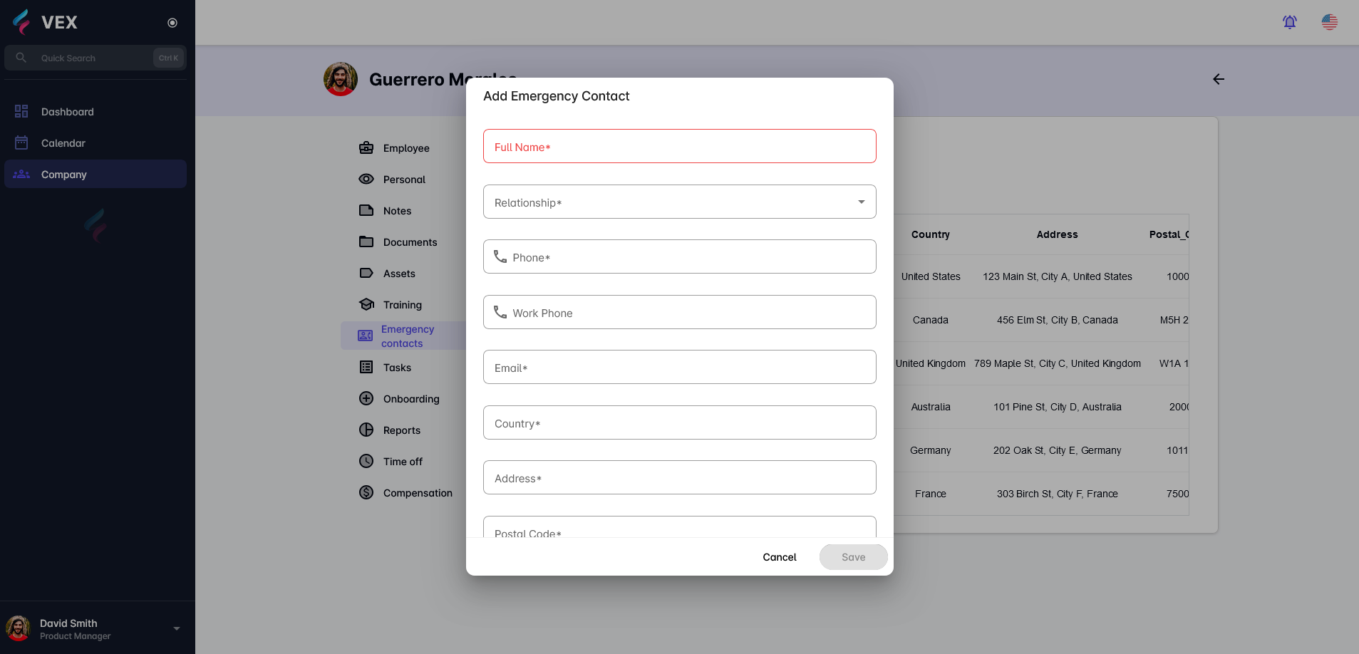Employee emergency modal