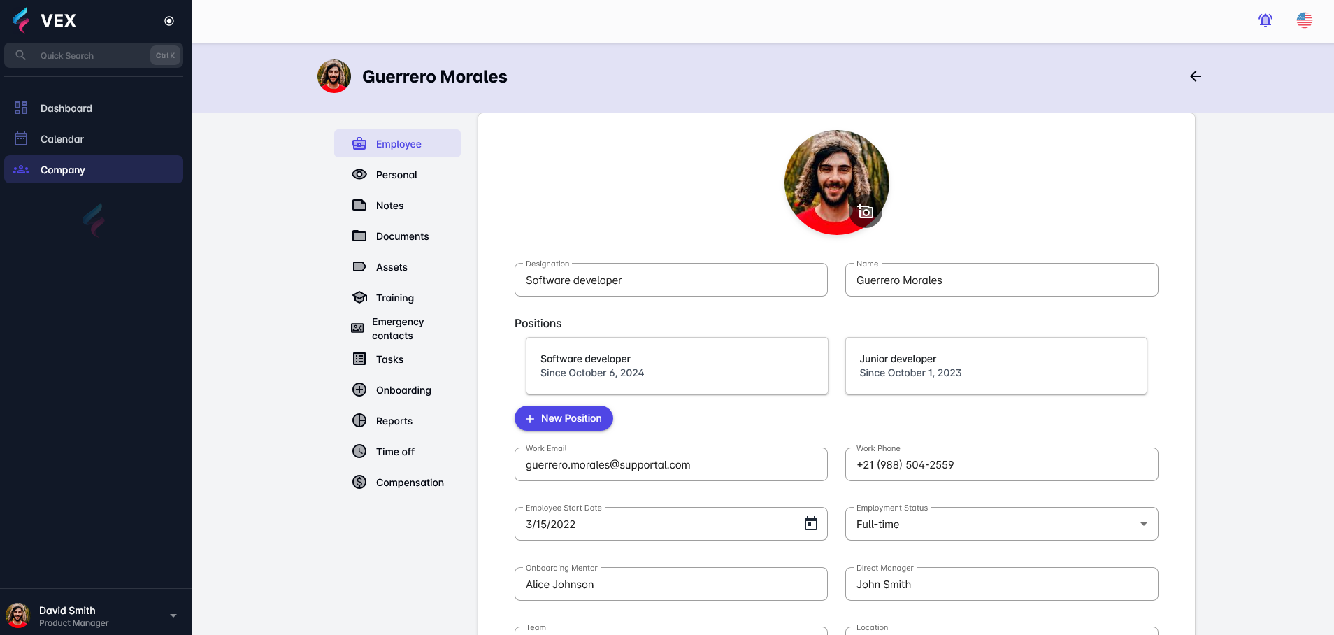 Employee details tab
