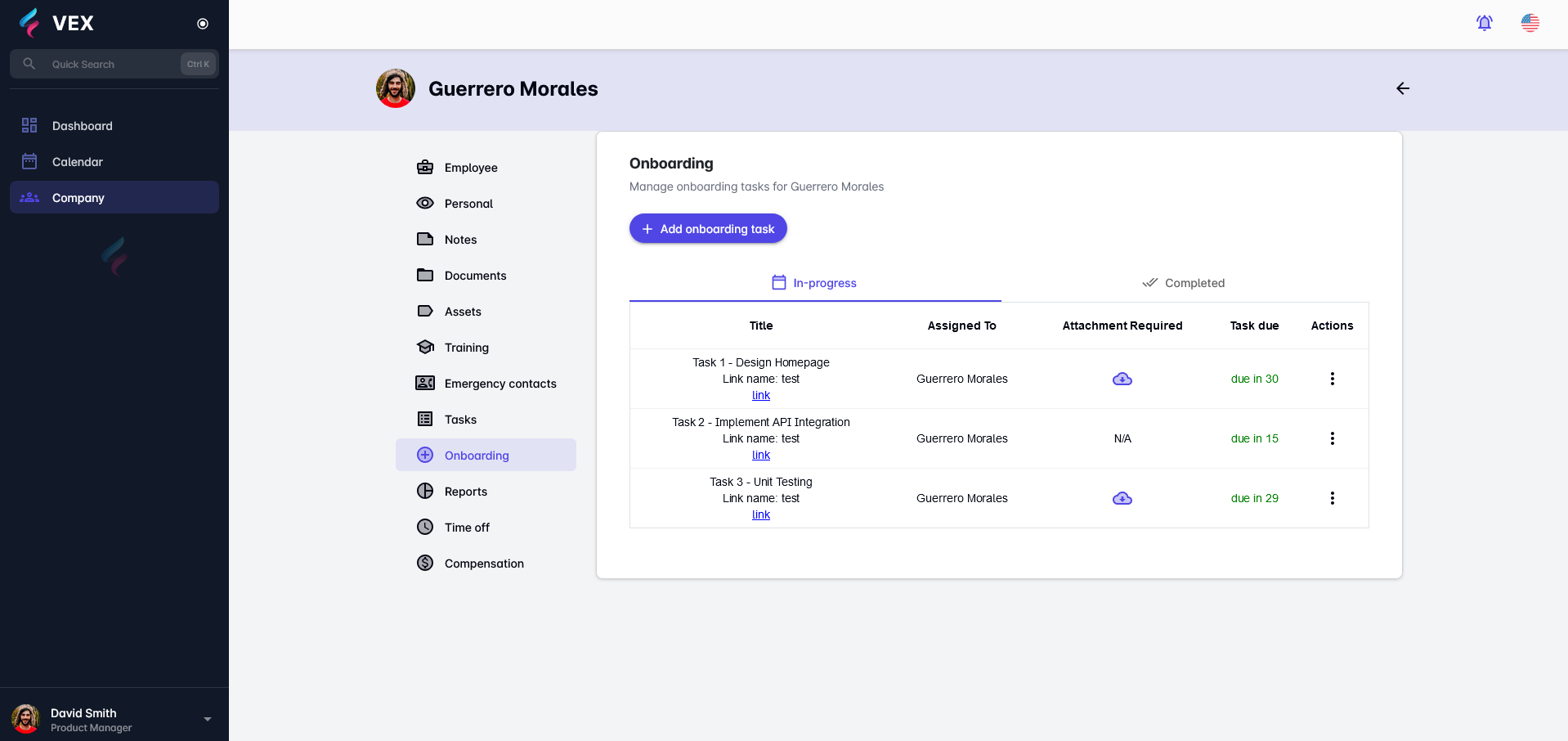 Employee onboarding tab