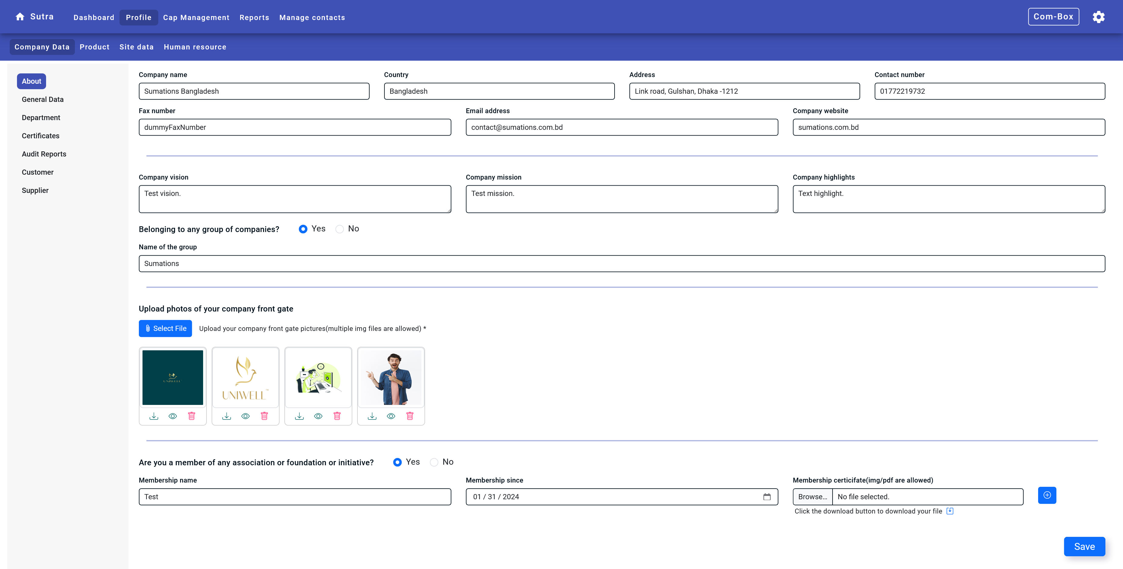 Company Profile Manage
